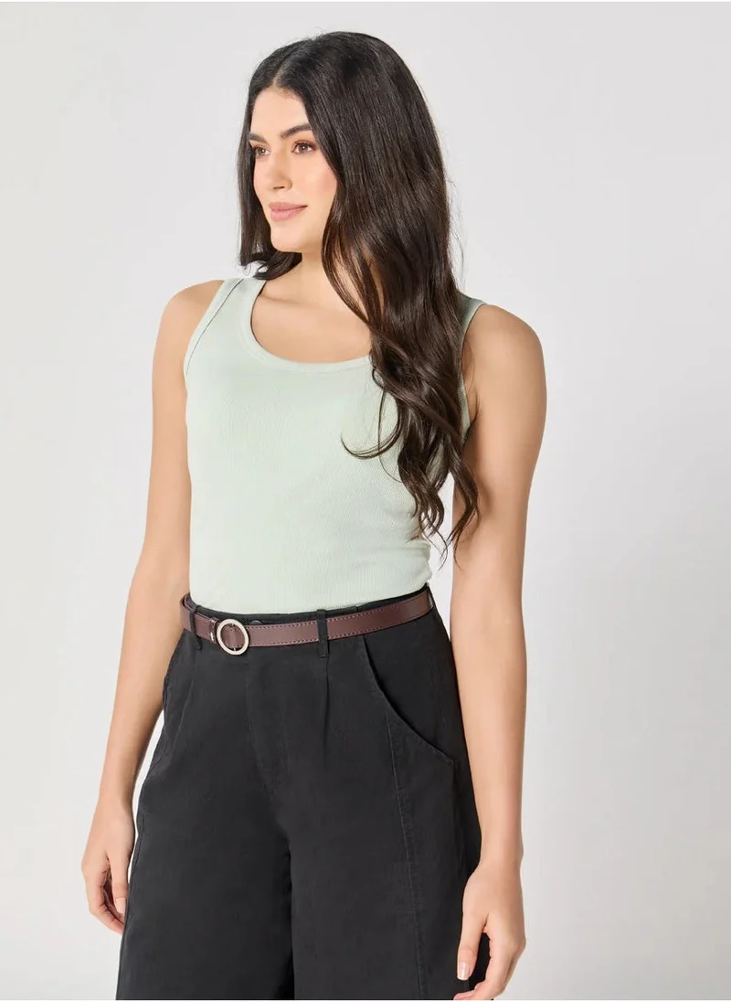 Zigzag Light Green Rib Cami Top